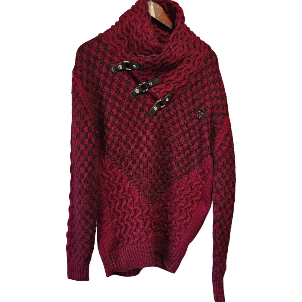 LCR Black Edition Sweater Heavy Toggles Size 4XL Cowl Neck Red Wool Blend